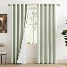NICETOWN Sage Green Linen Blackout Curtains 84" 2PC Noise Reducing Ring Top