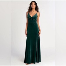 Jenny Yoo Jolie Green Velvet Dress with Slit Size 00