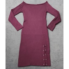 Say What Womens Burgundy Ribbed Knit Off Shoulder Lace Up Bodycon Dress XL