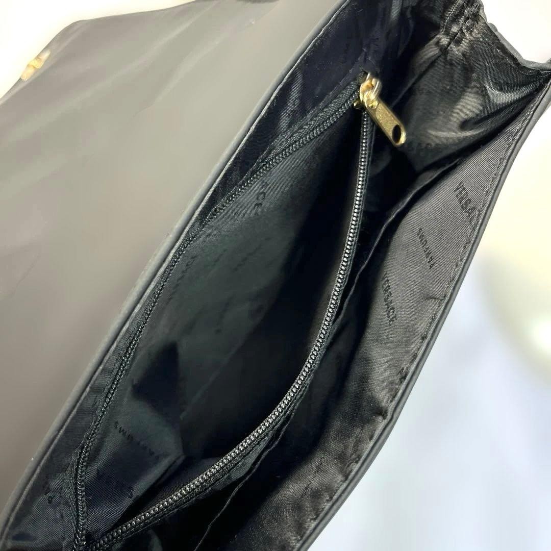 Versace Women's Black Logo Shoulder Bag, Stylish, Leather, Used thumbnail 10