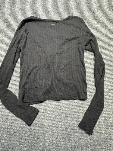 RVCA Love Me Long Sleeve Top Womens XS Black Ribbed Tie Front Cropped Shirt NWT - Picture 11 of 13