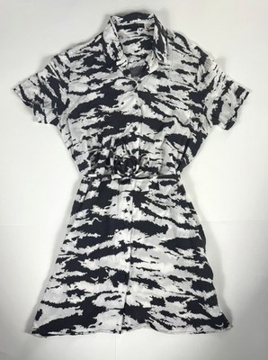 AllSaints Amia Eiger Black & White Zebra Print Women's Shirt Dress Size Medium