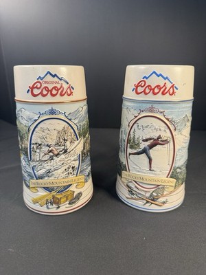 Coors Rocky Mountain Legend Series Beer Mug Stein Set Of 2 Vintage 1990