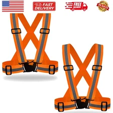 2 Pack Hi Vis Safety Vests - Adjustable Bright Neon Color High Visibility Ref...