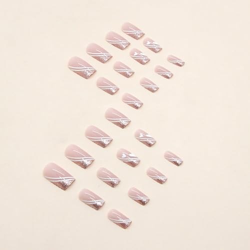 Glitzer French Tip Nägel Long Press on Nails Sarg Fake Nails Press-Heart5 - Bild 4 von 7