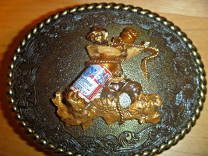 VTG 1978 Raintree Cowboy Roping Budweiser Long Neck Bottle Belt Buckle