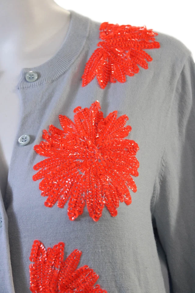 J Crew Women Light Blue Floral Button Cardigan 66% Cotton Size M - Image 2 of 4