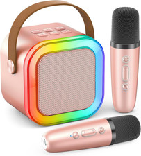 Mini Karaoke Machine, Portable Bluetooth Speaker 2 Wireless Microphones Kara