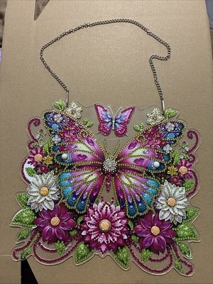 Finished Diamond Art Beautiful Butterfly And Floral Design Wall Hanging