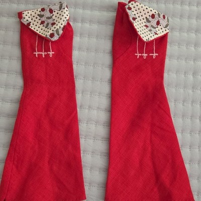 Women s Red Fabric Gloves Pair with Patterned Cuffs