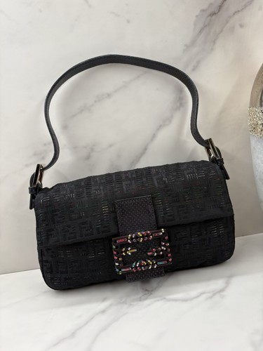 RARE Fendi Vintage FF Glitter Baguette Shoulder Bag Purse