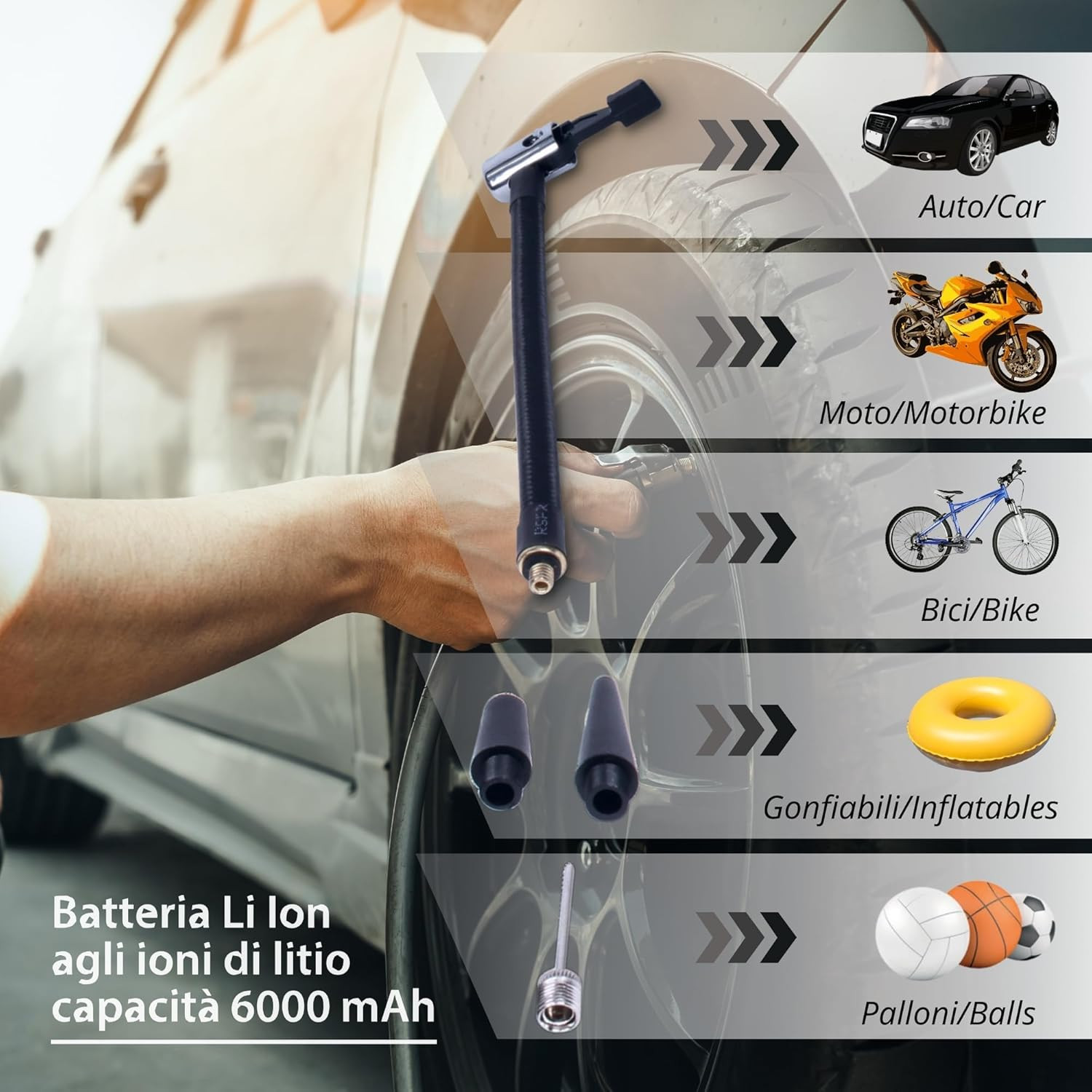 Mini Compressore Wireless 6000mAh - Pompa per Bici e Materassini Camping - 2