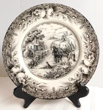 Royal Stafford Hayride Black & White Fine Earthenware Plate Transferware 10 3/4"