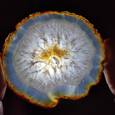2'' Polished Round Agate & Quartz Slab Looks Like an Agatized Fruit Slice  