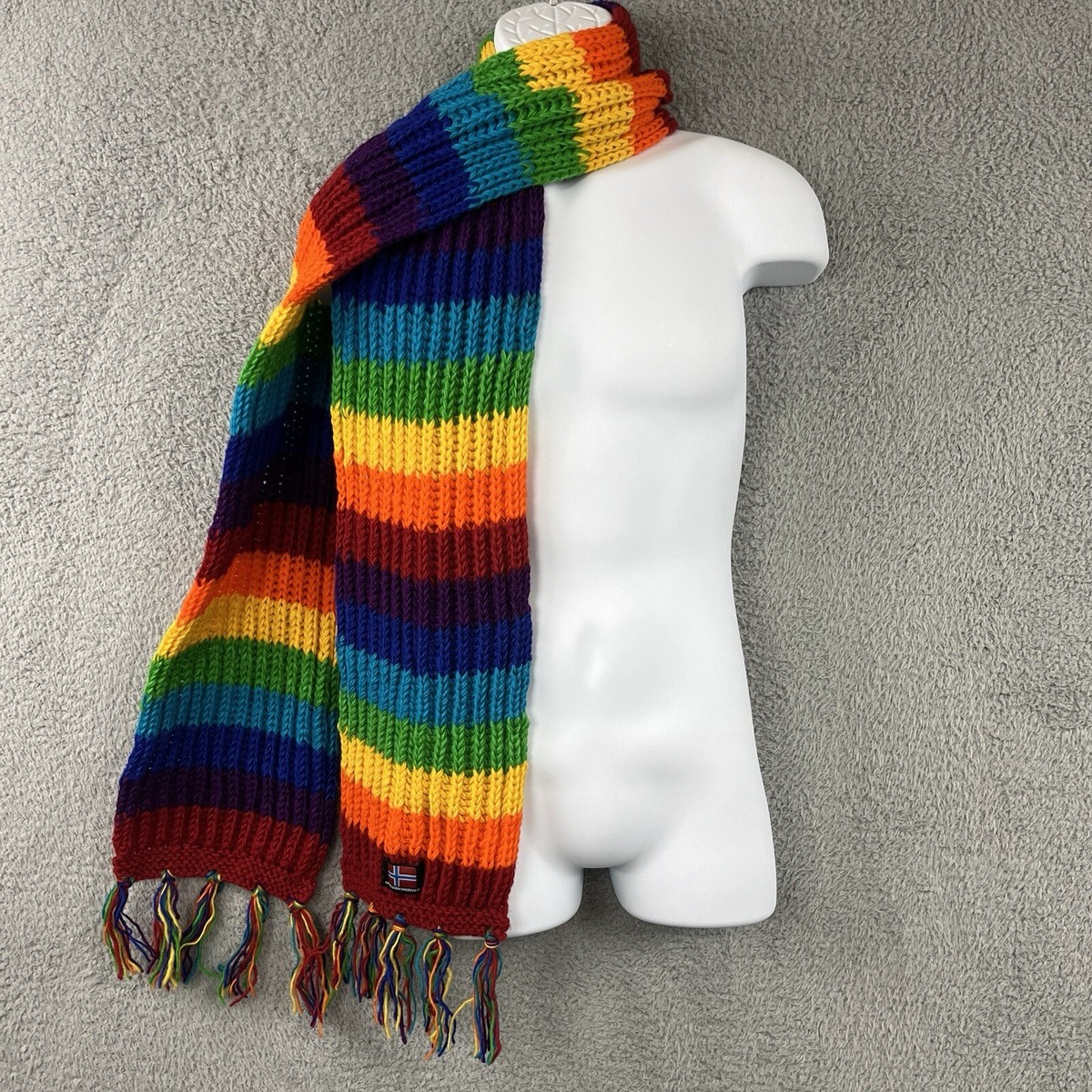 KP Design Norway Chunky Knit Rainbow Scarf Muffler Adult 100% Wool