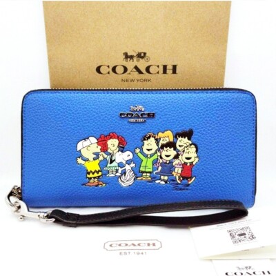 COACH x PEANUTS Long Round Zip Wallet Snoopy & Friends Blue C4603 outlet New JPN