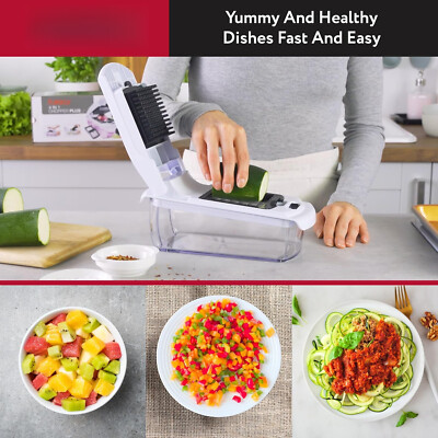 Vegetable Chopper and Spiralizer - Food Chopper with Container (4 in 1, White)