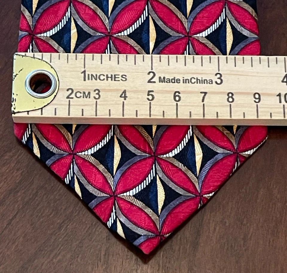 J.Z Richards Red Black Gold Hand Made 100% Silk Men’s Neck Tie Made In USA Long - Image 4 of 4