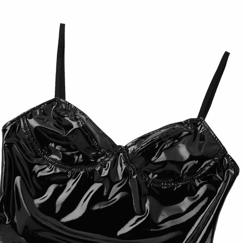 Women Wetlook Leather Catsuit Bodysuit Zipper Lace Up Jumpsuit Playsuit