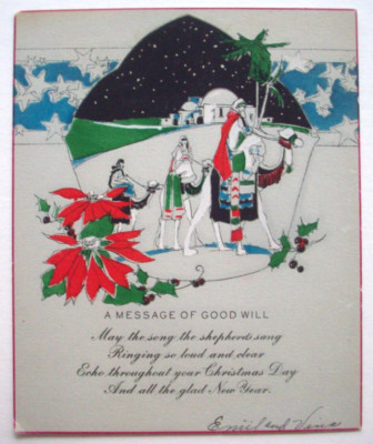 Wisemen 3 Kings Goodwill 20's 30's vintage Christmas greeting card *TT20