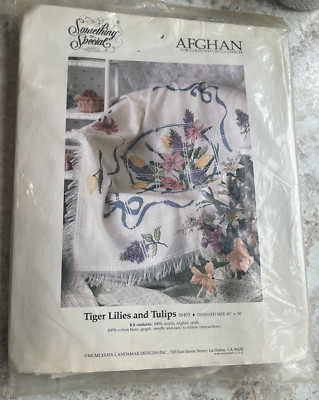 Vintage Something Special Afghan Tiger Lilies and Tulips Cross Stitch Kit 1989