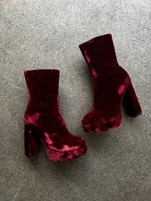 MIU MIU PRADA HIGHHEEL VELVET BURGUNDY ANKLE BOOTS