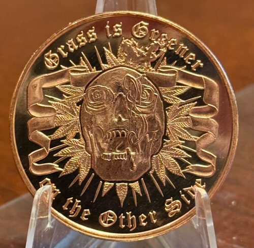 1 oz Grass is Greener On The Other Side 999 Fine Copper Round ~ Marijuana 420 - 第 1/2 張圖片