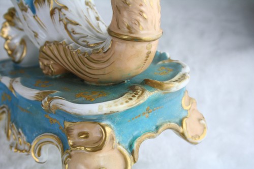 1880 Antique French PAIR Cornucopia horn dragon chimaera paris porcelain statue - 第 4/9 張圖片