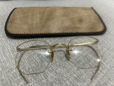 Antique Vintage Gold Wire Rim Eyeglasses With Case  Tiny Emerald Like Stones