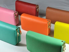 Women Genuine Real Leather Zip Around Wallet Fashion Wristlet Handbag