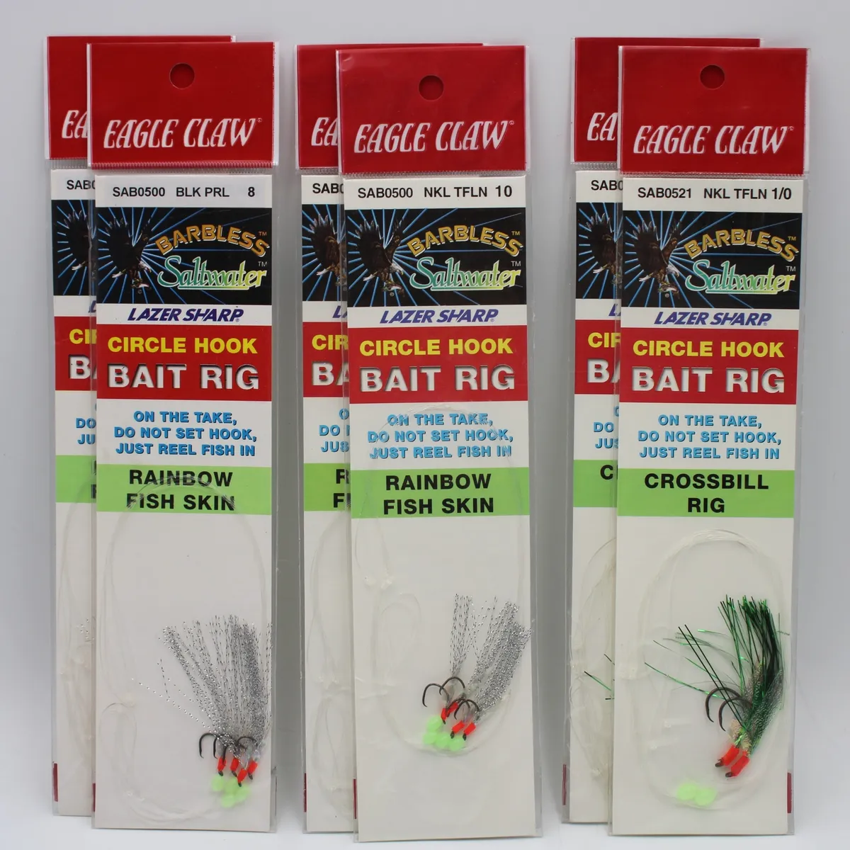 Eagle Claw Lazer Sharp Hooks Circle Bait Rig Rainbow Fish Skin Crossbill  6pc LOT