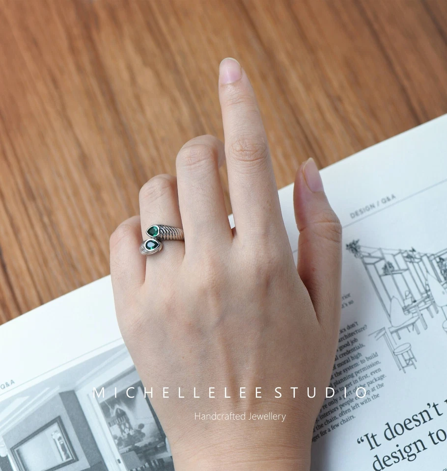 Green Crystals Ring, Green CZ Crystal Ring, Silver Plated Brass Ring - Image 3 of 4