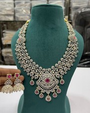 Silver plated necklace CZ finish long Bridal Party Wear Necklace Set gifts