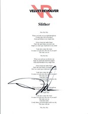 Dave Kushner Signed Autographed Velvet Revolver SLITHER Song Lyric Sheet COA