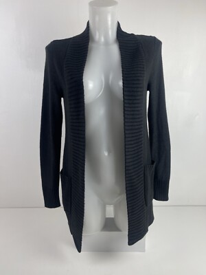 H&M Basic Damen Strickjacke schwarz Langarm Gr. XS vorne offen Strick Jacke Mantel