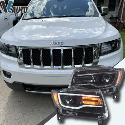 LED Headlights For 2011-2013 Jeep Grand Cherokee with Blue Dynamic Startup DRL