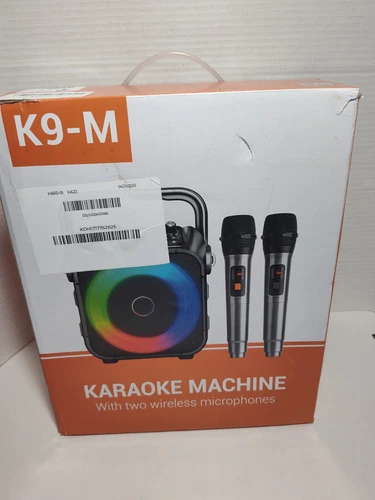 Karaoke Machine with Two Wireless Microphones Bluetooth Portable - NEW OPEN BOX