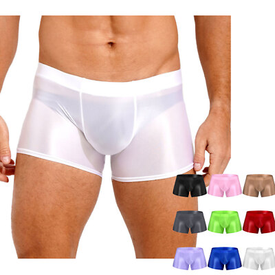 US Mens Shiny Sports Tights Spandex Shorts Oil Glossy Workout Compression Shorts