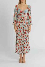 RIXO LONDON Gio Neckline Midi Dress Floral Size 8 AU | RRP 629.00 WITH DEFECTS