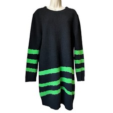 Marc Jacobs Chic Wool Angora Black Green Stripe Relaxed Knit Jumper Dress M