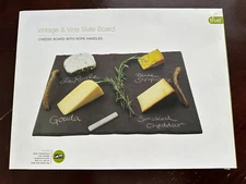 Vintage & Vine Slate Cheese Board With Rope Handles 16” X 12” NOS