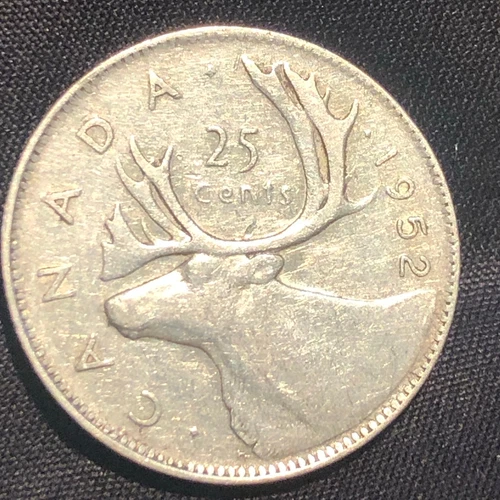 1952 Canada 25 Cents Silver Coin - VF (Very Fine) condition
