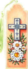 BEAUTIFUL CROSS & FLOWERS - BIRD, CATS, FLOWERS, DOGS,-BOOKMARKS-WITH TASSEL #2