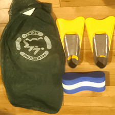 Children's Swimming Bundle Yellow Flippers UK Size 1&ndash;4 Float & Mesh Bag