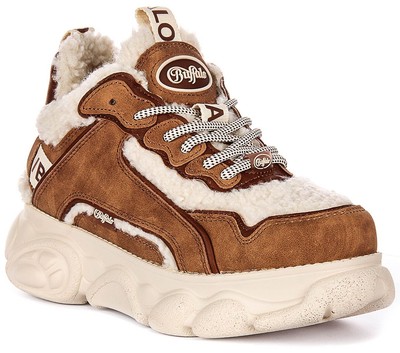 Buffalo Cld Chai Fur Lined Vegan Platform Womens Trainer Beige Brown  US 5 - 10