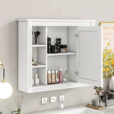 Modern Wall Mounted Bathroom Cabinet w/ Glass Door & Storage & Adjustable Shelf