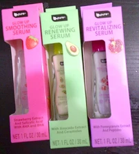 3 NEW bpure glow up Revitalizing renewing smoothing serums avocado strawberry &