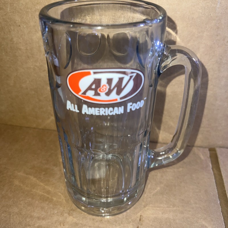 Vtg  A&W  ALL AMERICAN FOOD Clear Thick Heavy Glass Cup Mug Stein Root Beer 7"