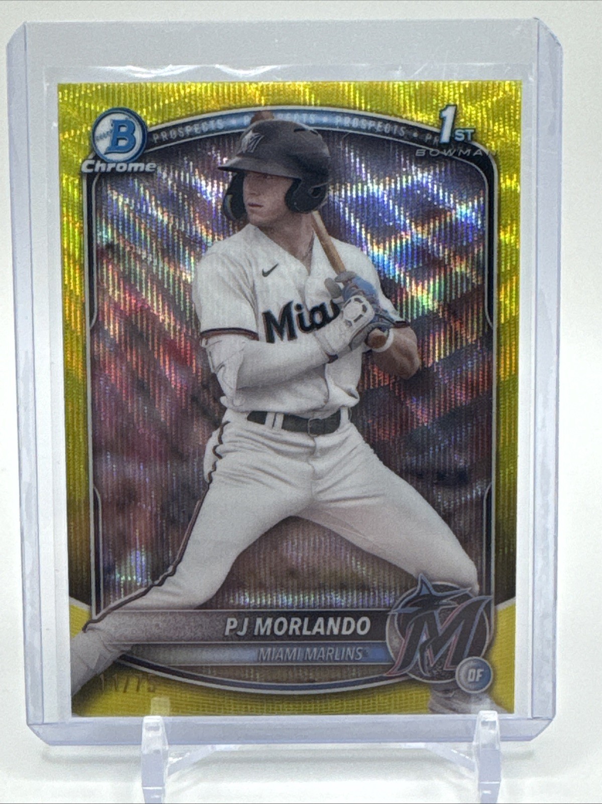 2025 Bowman Chrome PJ Morlando BCP-91 1st Yellow Wave Refractor /75 Marlins