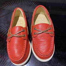 Janie Jack Red Leather DECK SHOES Sz 9 Brown Laces Worn For 1 Event